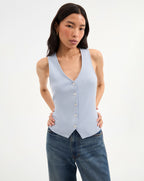 Veronica Beard Hoorne Button-Down Tank Top - Bluebell