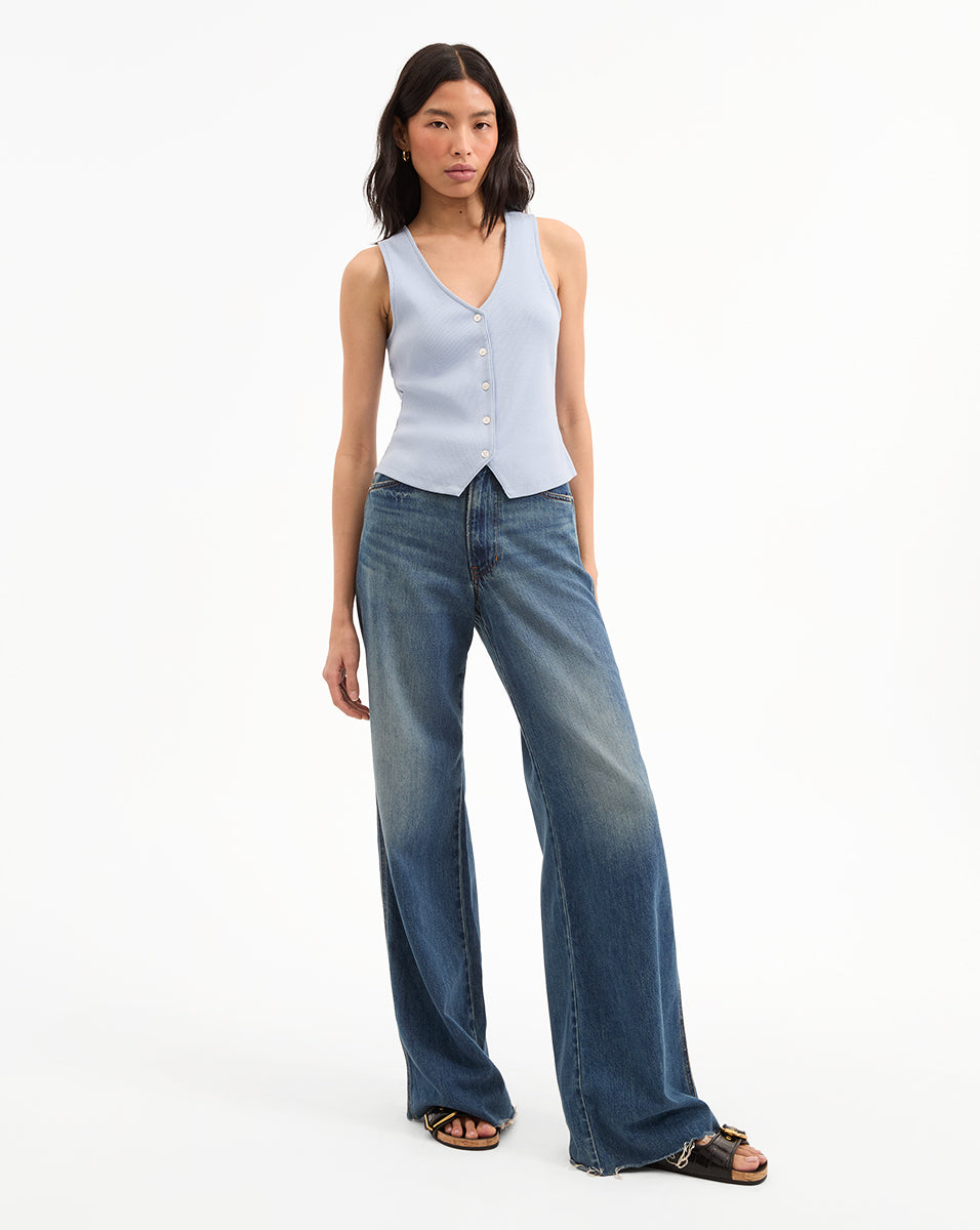 Veronica Beard Hoorne Button-Down Tank Top - Bluebell