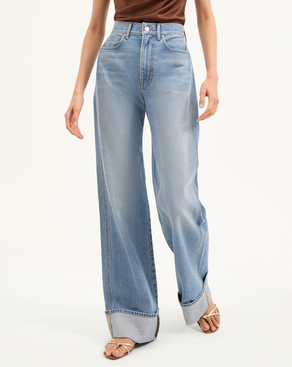 Veronica Beard Taylor Cuffed Wide-Leg Jean - Bright Nova
