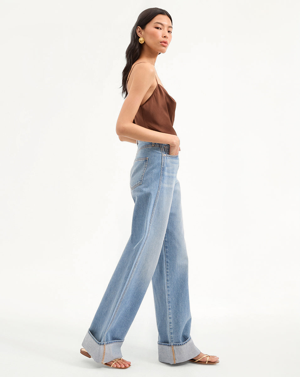 Veronica Beard Taylor Cuffed Wide-Leg Jean - Bright Nova