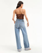 Veronica Beard Taylor Cuffed Wide-Leg Jean - Bright Nova