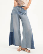 Veronica Beard Vicki Patchwork Wide-Leg Jean - Wanderer Undone