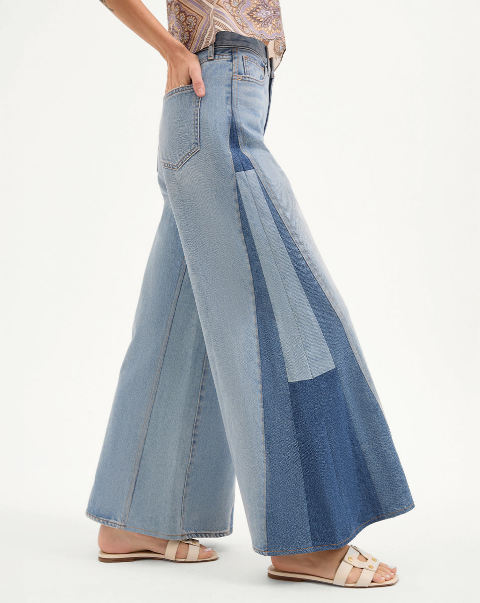Veronica Beard Vicki Patchwork Wide-Leg Jean - Wanderer Undone