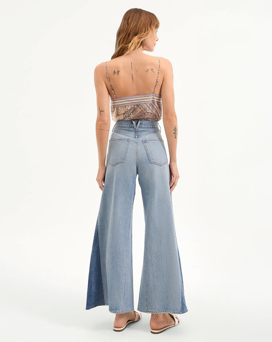 Veronica Beard Vicki Patchwork Wide-Leg Jean - Wanderer Undone