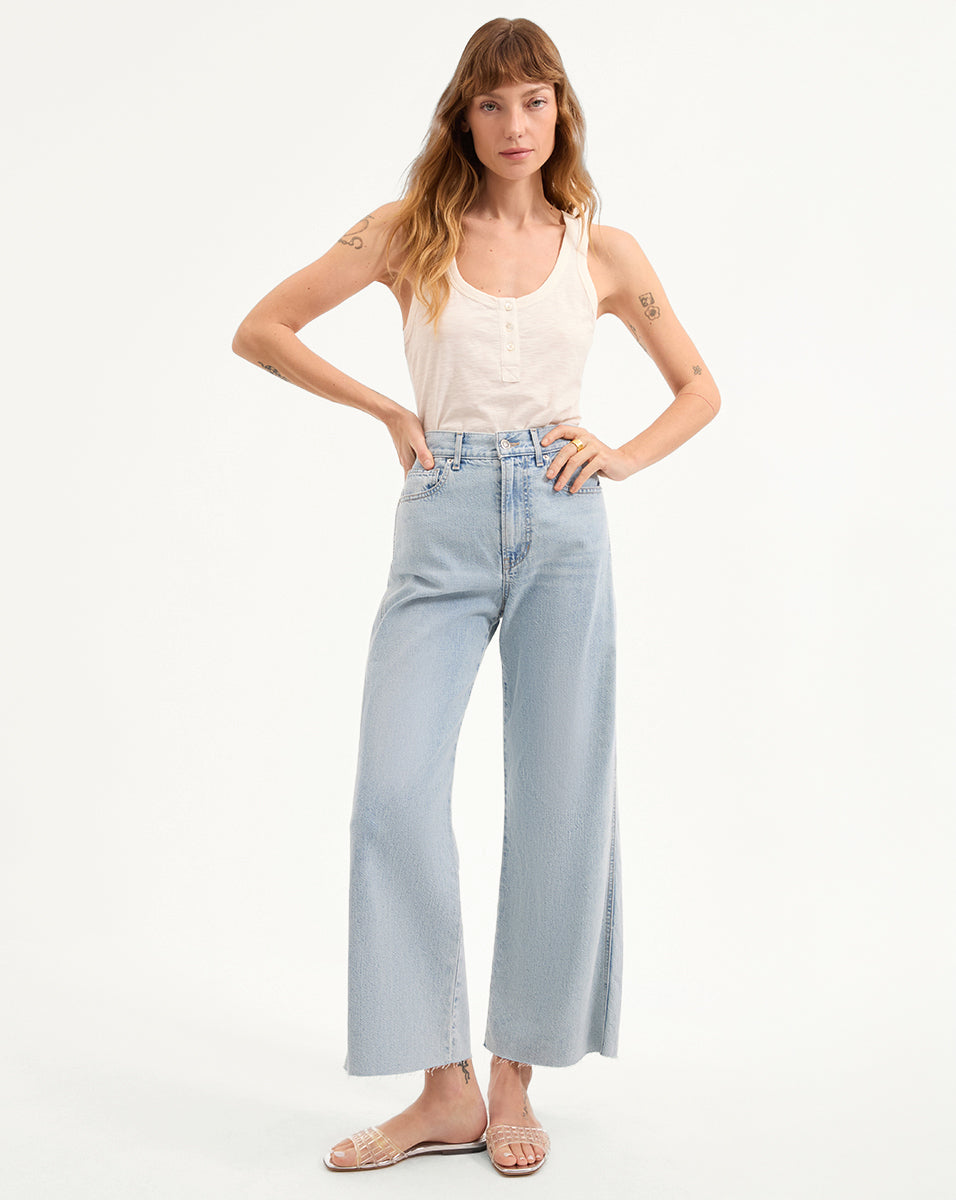 Veronica Beard Taylor Cropped Wide-Leg Jean - Pale Stone