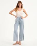 Veronica Beard Taylor Cropped Wide-Leg Jean - Pale Stone