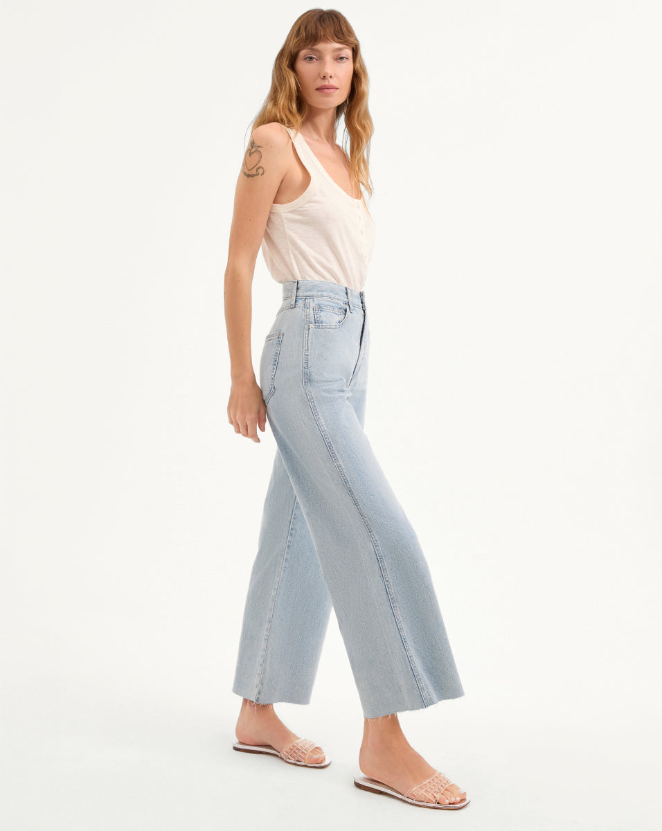 Veronica Beard Taylor Cropped Wide-Leg Jean - Pale Stone