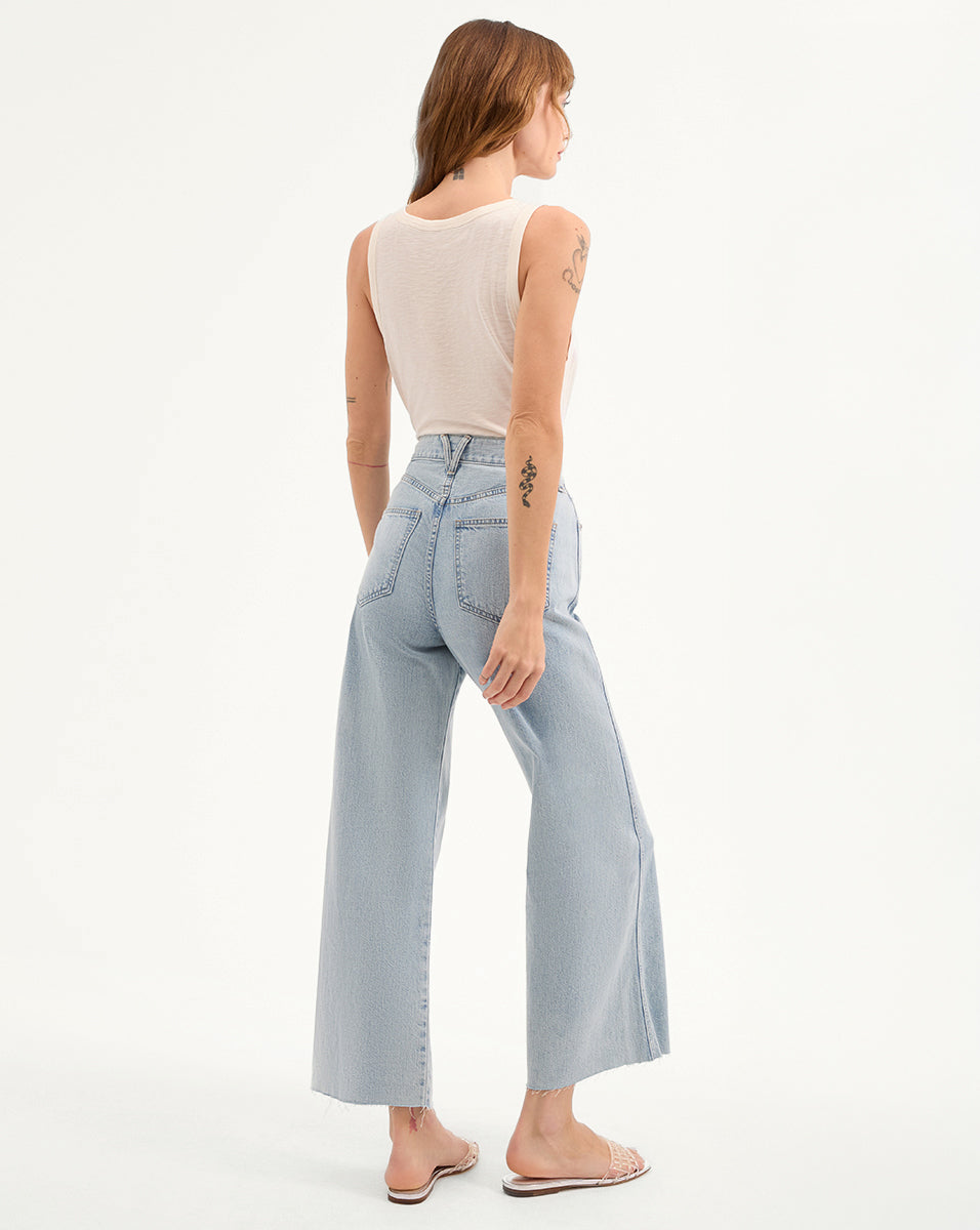 Veronica Beard Taylor Cropped Wide-Leg Jean - Pale Stone