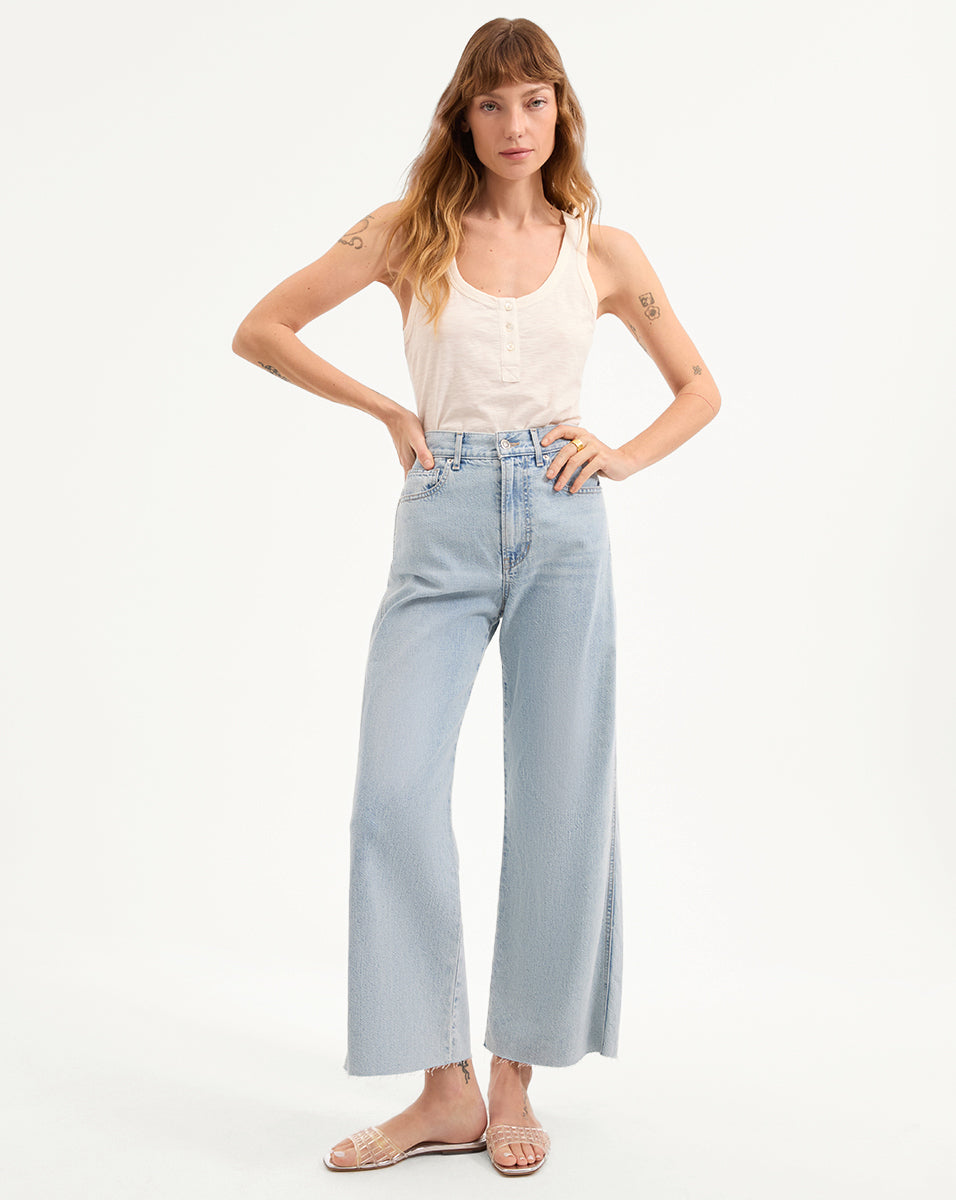 Veronica Beard Harrison Cotton Henley Tank Top - Ecru