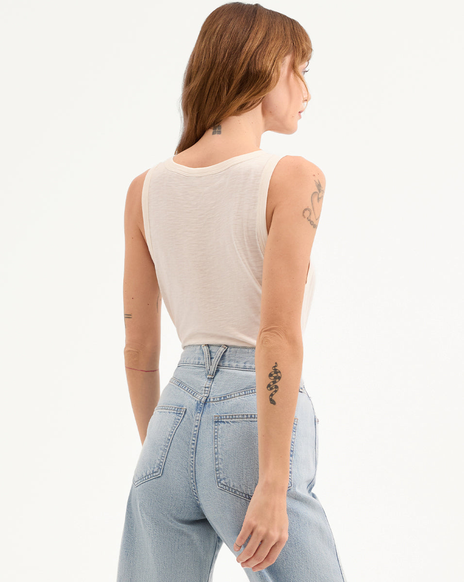 Veronica Beard Harrison Cotton Henley Tank Top - Ecru