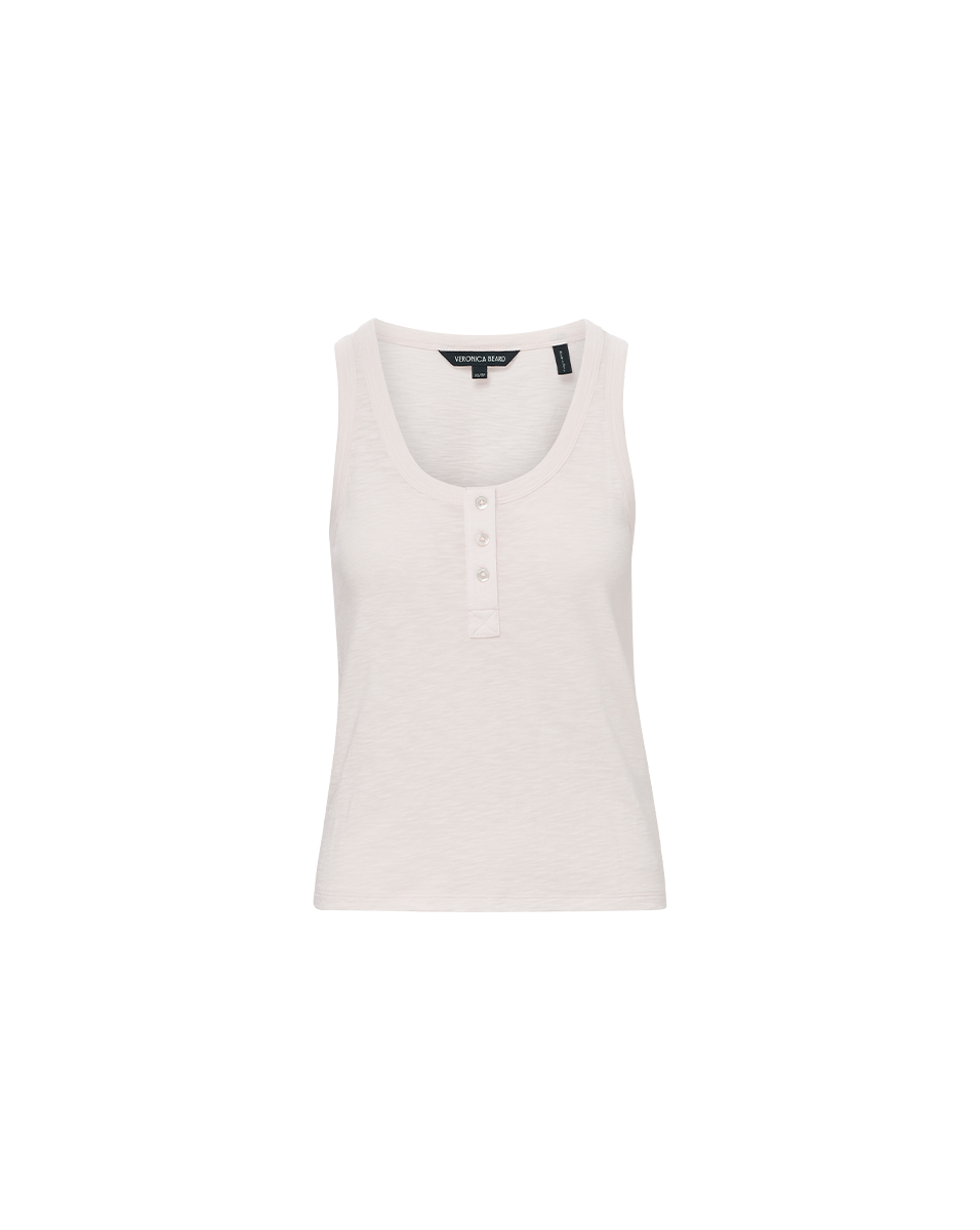 Veronica Beard Harrison Cotton Henley Tank Top - Ecru