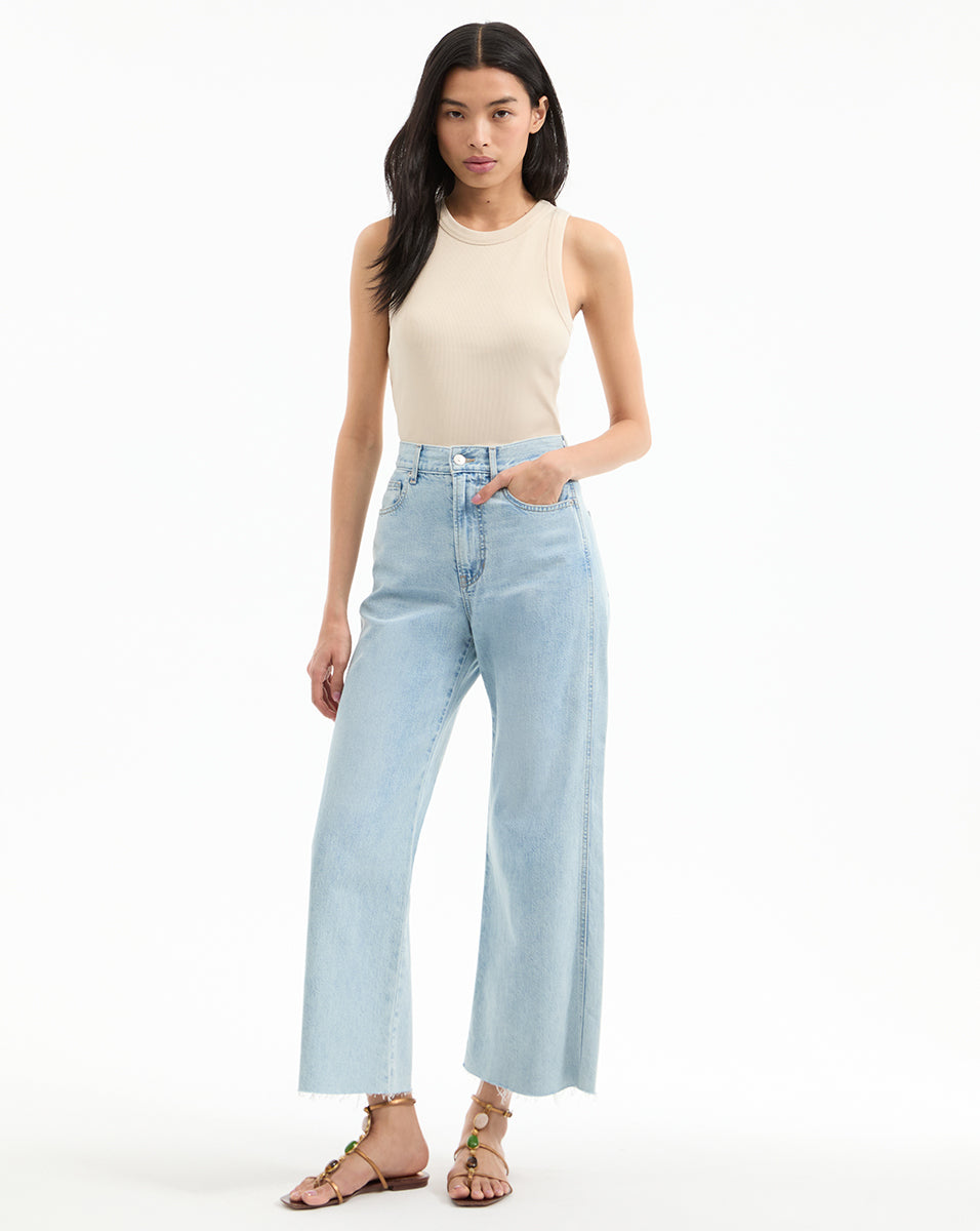 Veronica Beard Jordyn Cropped Tank Top - Limestone
