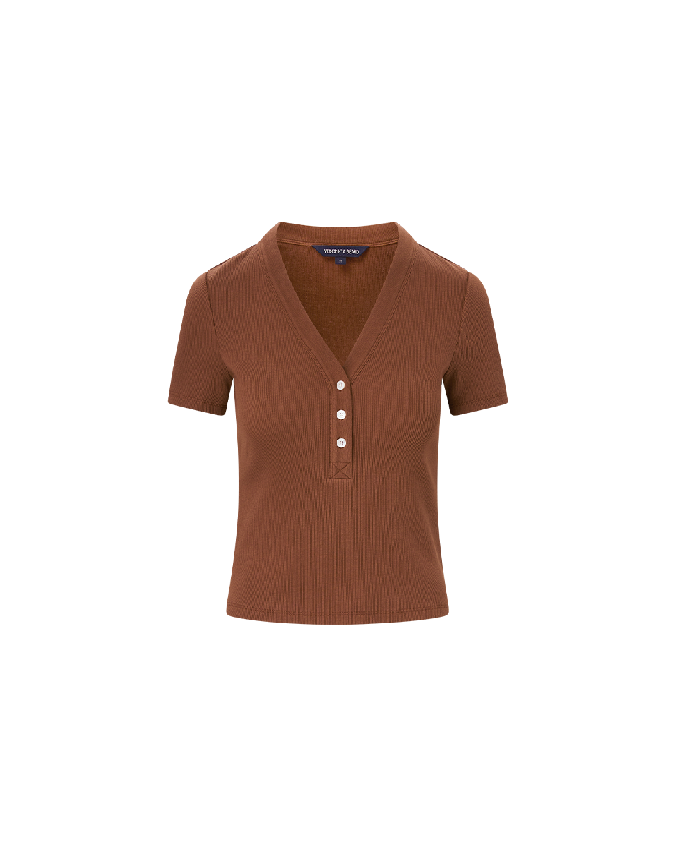 Veronica Beard Dekalb Ribbed Henley T-Shirt - Light Chicory