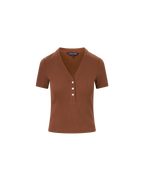 Veronica Beard Dekalb Ribbed Henley T-Shirt - Light Chicory