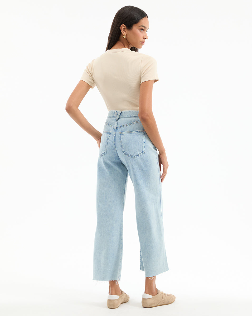 Veronica Beard Dekalb Ribbed Henley T-Shirt - Limestone