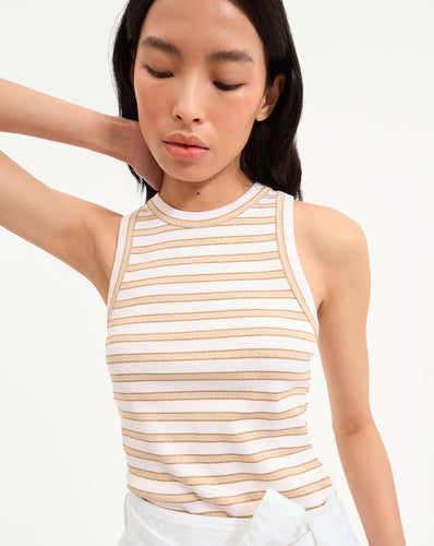 Veronica Beard Jordyn Cropped Tank Top - Khaki/White