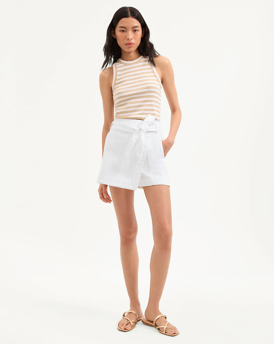 Veronica Beard Jordyn Cropped Tank Top - Khaki/White