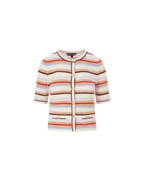 Veronica Beard Brendan Striped Short-Sleeve Cardigan Stone Khaki Multi