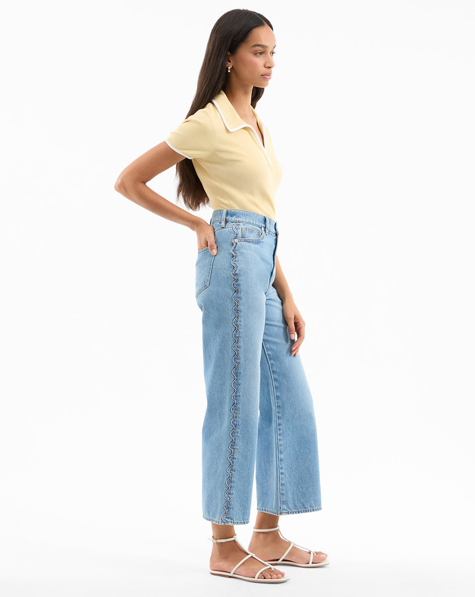 Veronica Beard Taylor Scalloped Wide-Leg Jean - Nova
