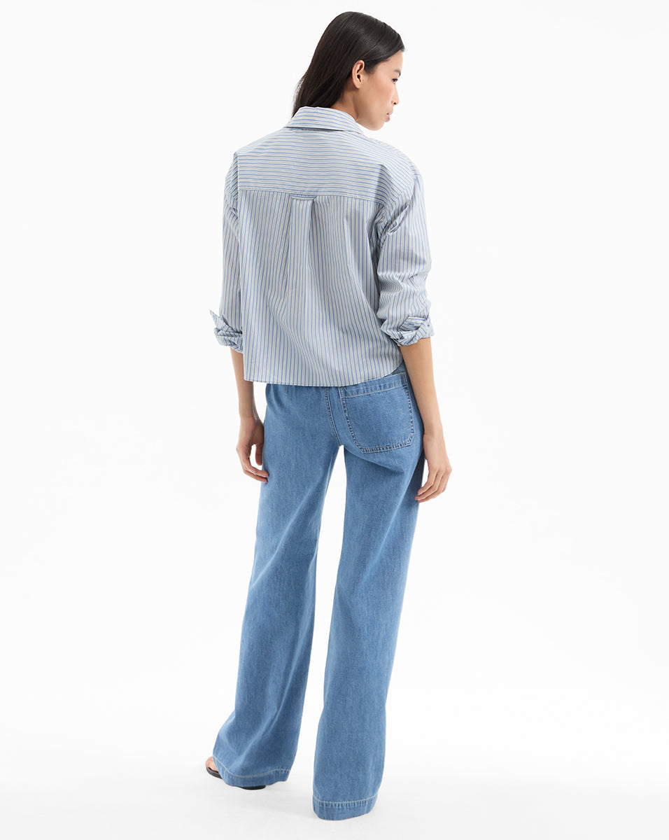Dunford Wide-Leg Drawstring Pant in Blue Wash | Veronica