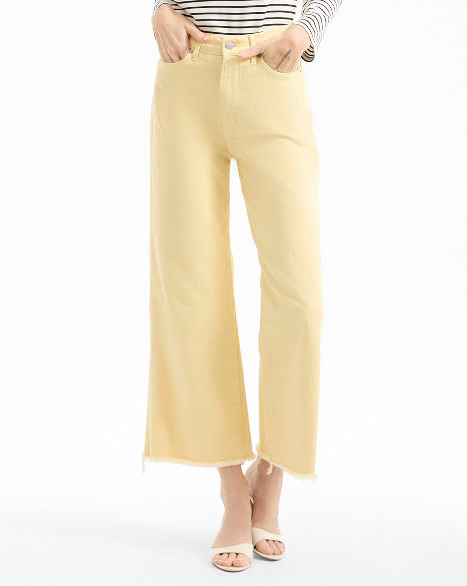 Veronica Beard Taylor Cropped Wide-Leg Jean - Chamomile