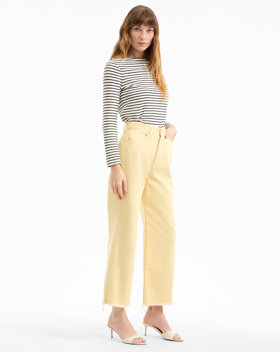Veronica Beard Taylor Cropped Wide-Leg Jean - Chamomile
