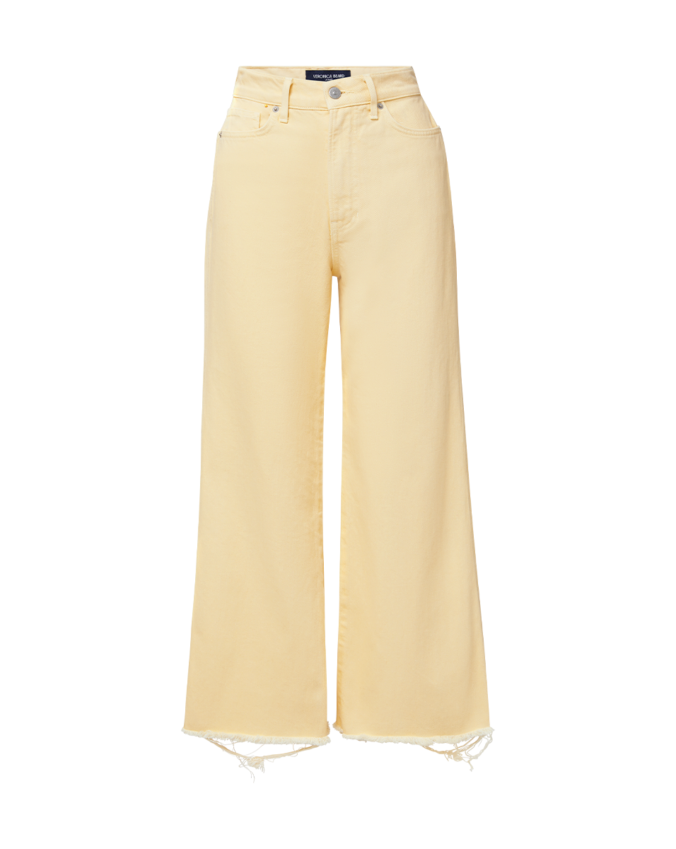 Veronica Beard Taylor Cropped Wide-Leg Jean - Chamomile