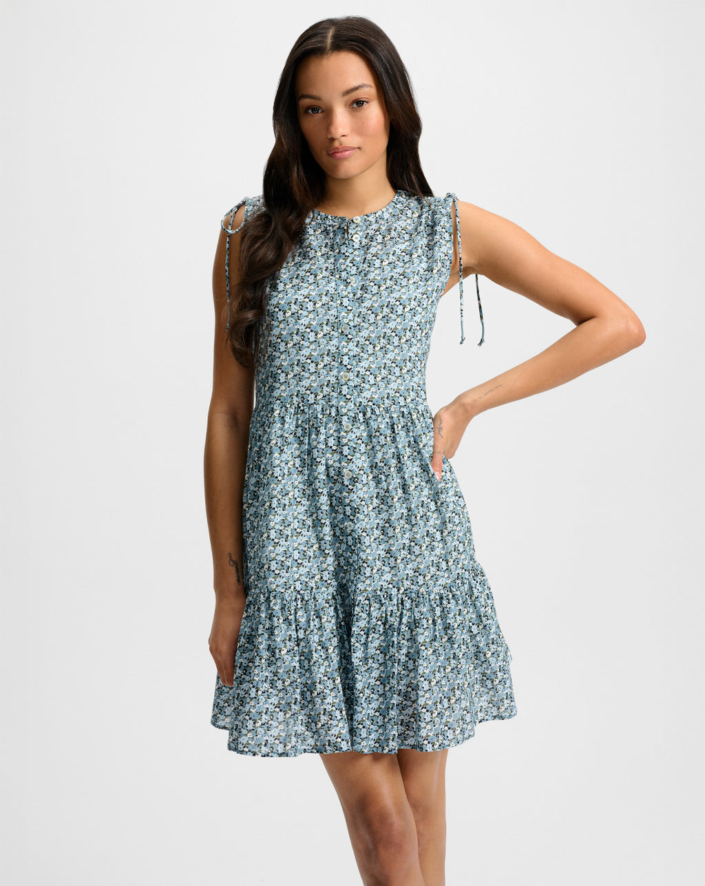 Veronica Beard Yulianna Floral Mini Dress - Lake Mist Multi