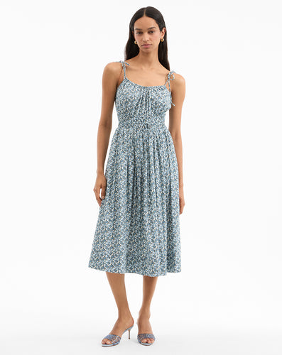 Veronica Beard Millie Floral Midi Dress - Lake Mist Multi