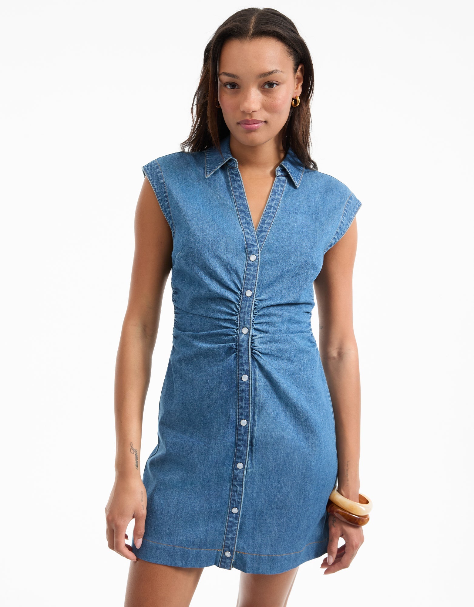 Veronica Beard Maura Ruched Denim Dress - Serendipity