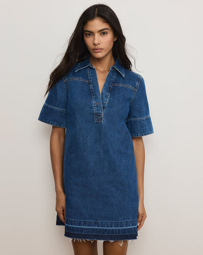 Veronica Beard Felice Denim Mini Dress - Stoned Bright Blue