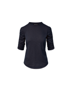 Veronica Beard Waldorf Ruched-Sleeve Slub T-Shirt - Navy