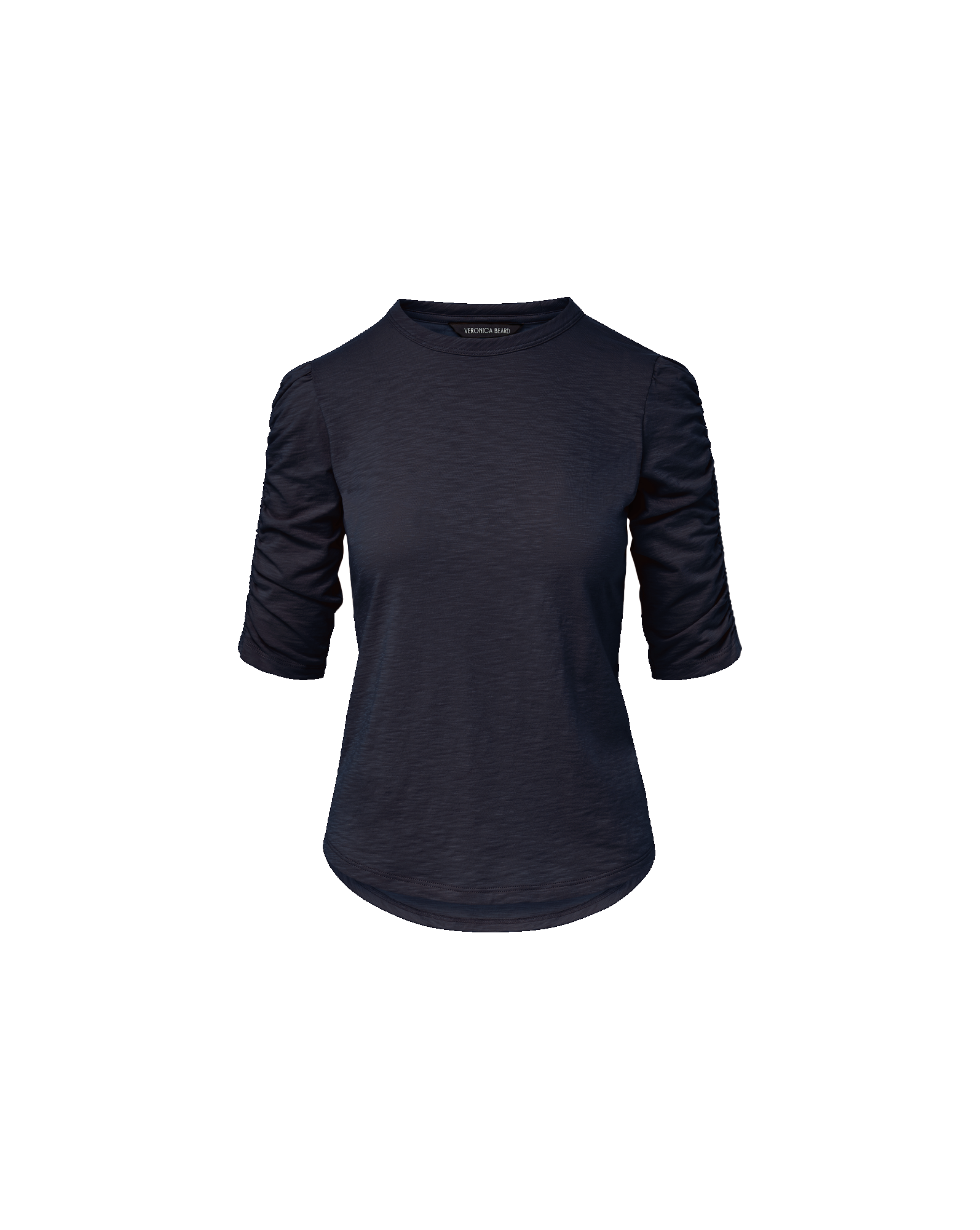 Veronica Beard Waldorf Ruched-Sleeve Slub T-Shirt - Navy