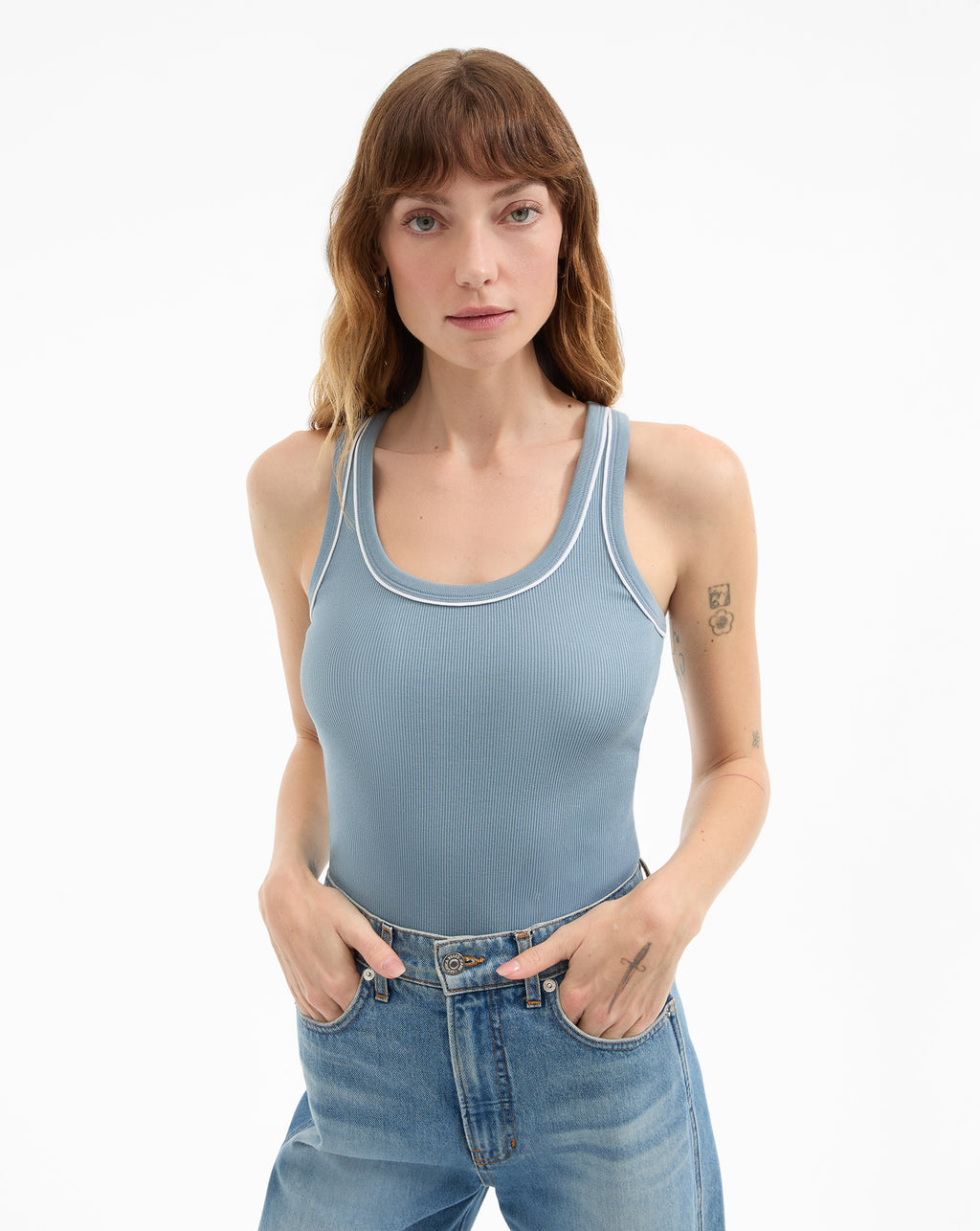 Veronica Beard Birke Scoop-Neck Tank Top - Lake Mist