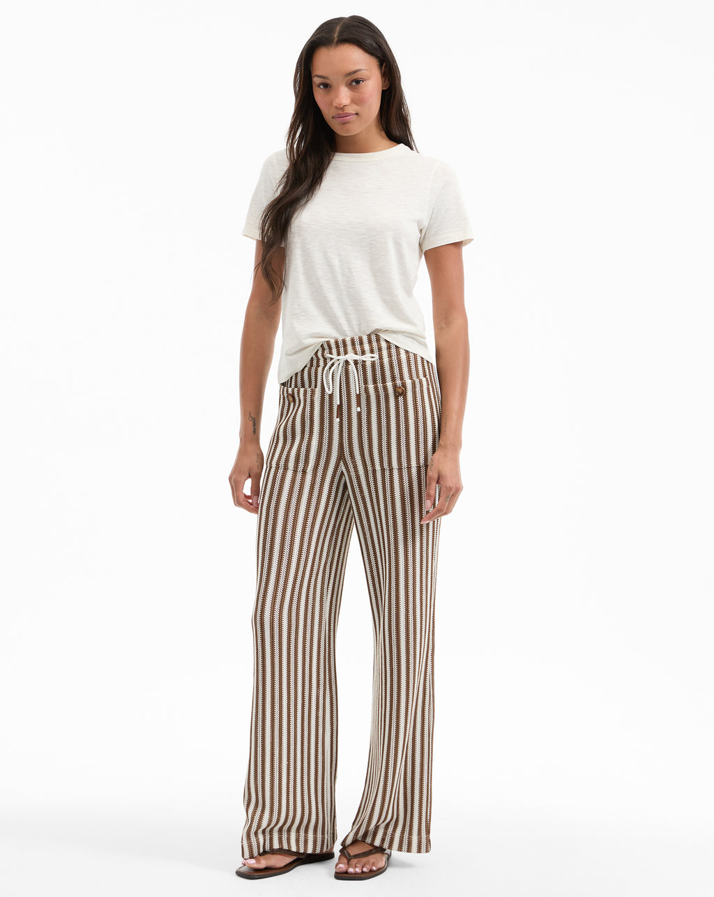 Veronica Beard Zosia Striped Knit Pant - White/Brown