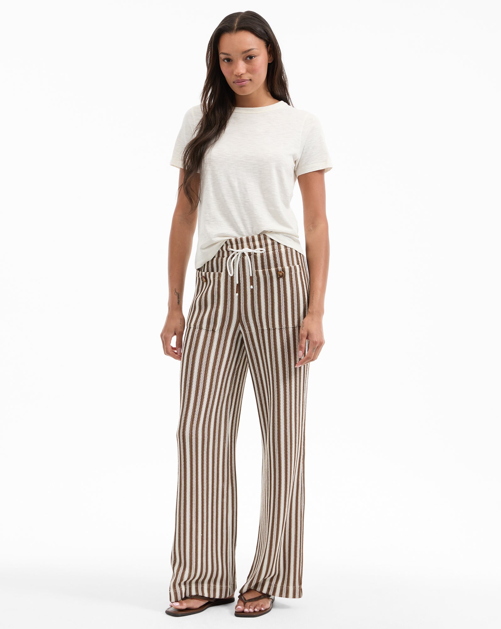 Veronica Beard Zosia Striped Knit Pant - White/Brown