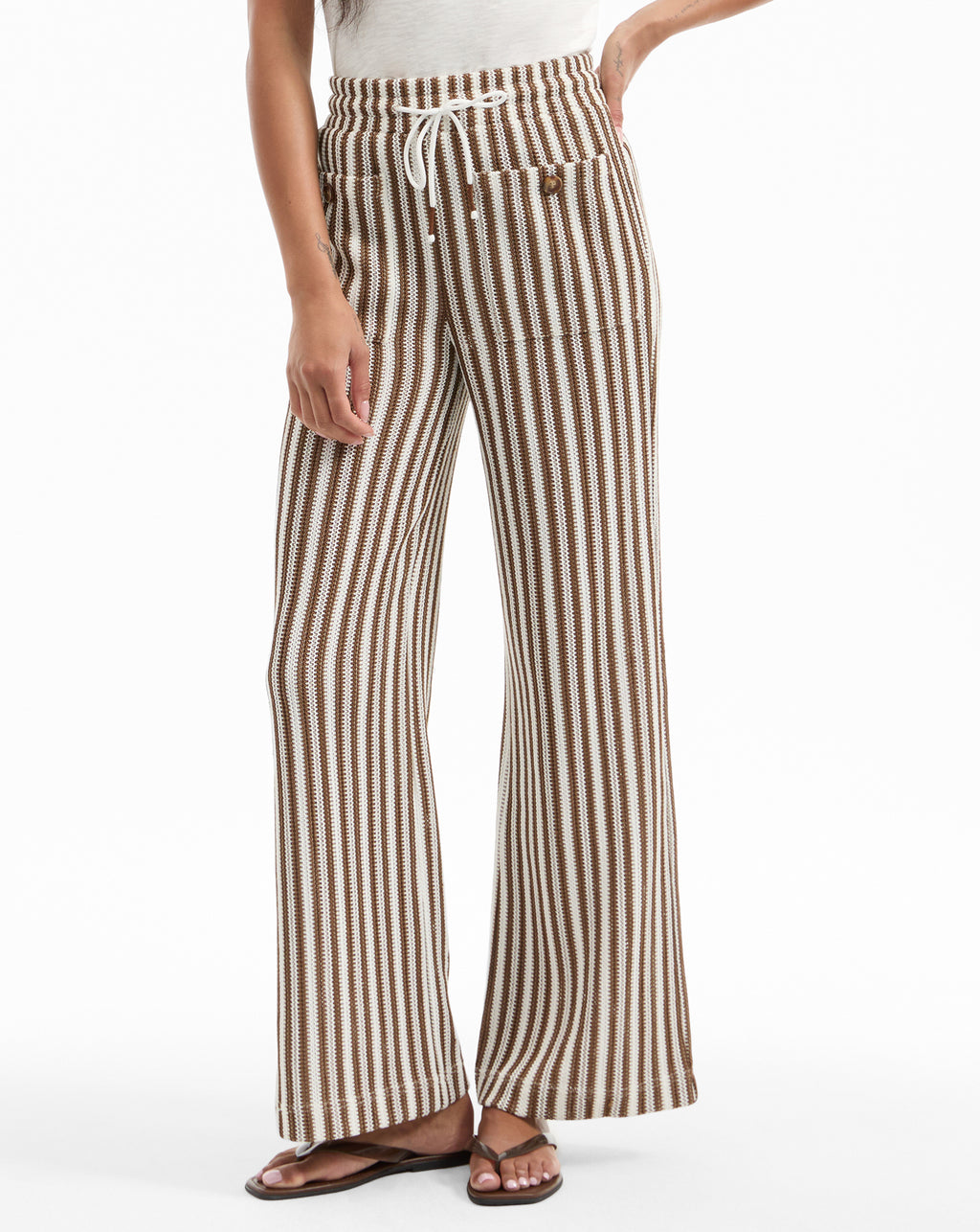 Veronica Beard Zosia Striped Knit Pant - White/Brown