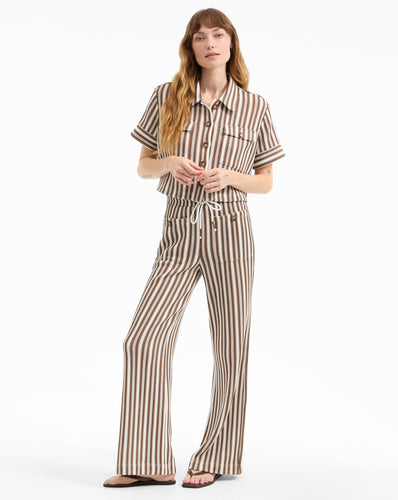 Veronica Beard Zosia Striped Knit Pant - White/Brown