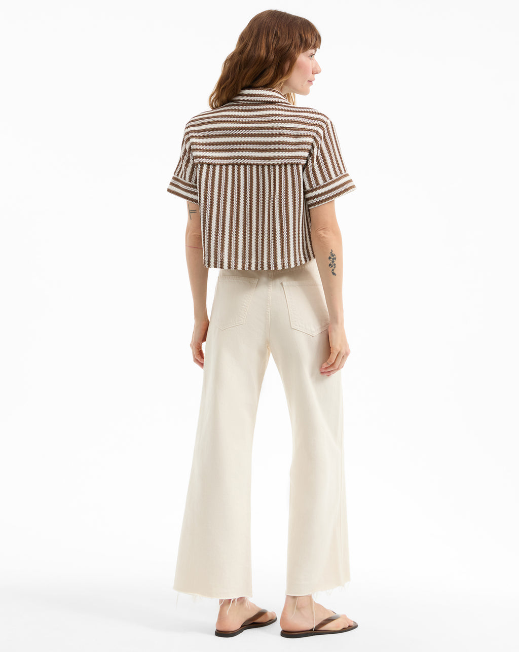 Veronica Beard Bouvier Knit Button-Down Shirt - White/Brown