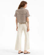 Veronica Beard Bouvier Knit Button-Down Shirt - White/Brown