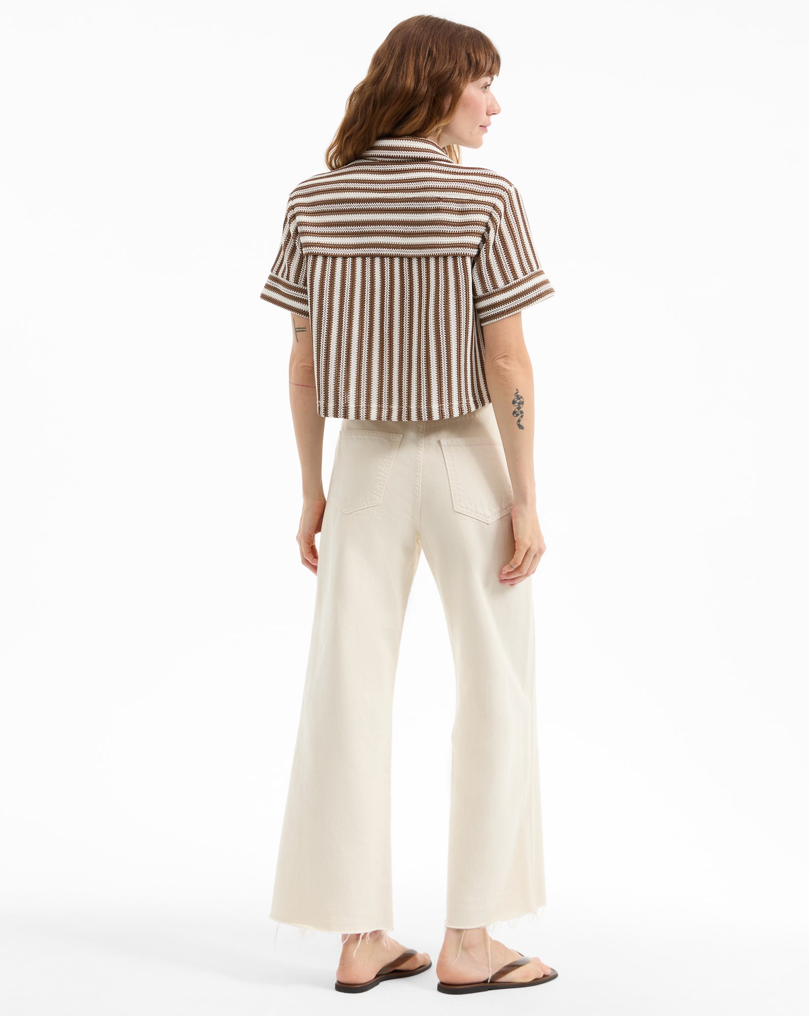 Veronica Beard Bouvier Knit Button-Down Shirt - White/Brown