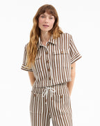 Veronica Beard Bouvier Knit Button-Down Shirt - White/Brown