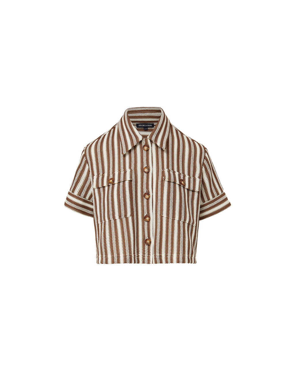 Veronica Beard Bouvier Knit Button-Down Shirt White/Brown