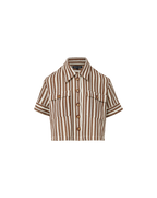 Veronica Beard Bouvier Knit Button-Down Shirt White/Brown