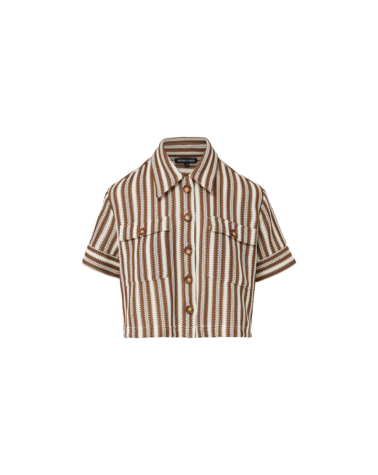 Veronica Beard Bouvier Knit Button-Down Shirt White/Brown