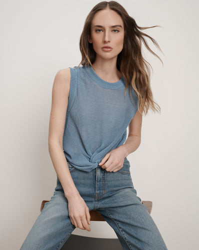Veronica Beard Kellen Knit Tank Top - Lake Mist
