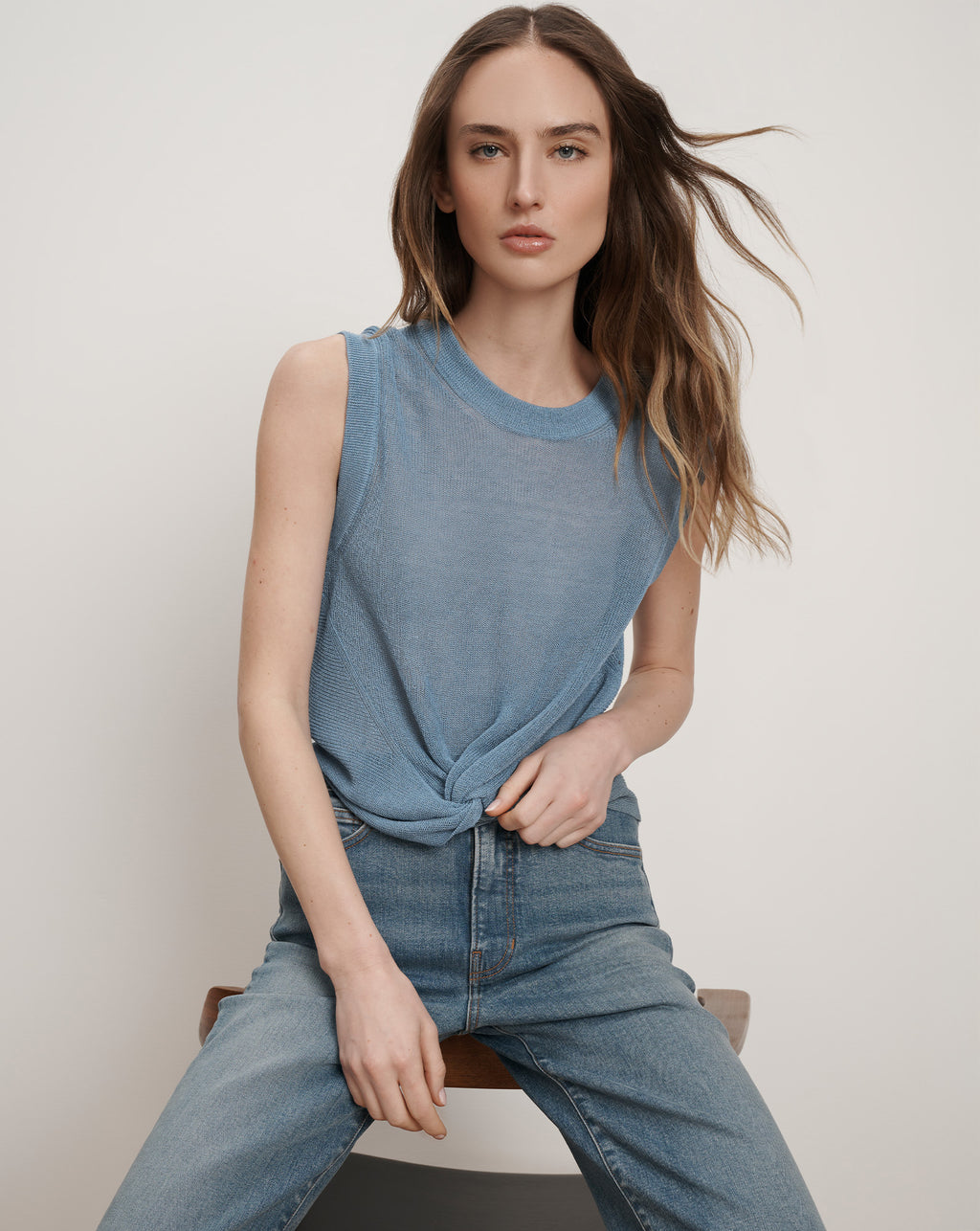 Veronica Beard Kellen Knit Tank Top - Lake Mist