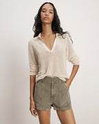 Veronica Beard Issa Knit Long-Sleeve Polo - Ecru