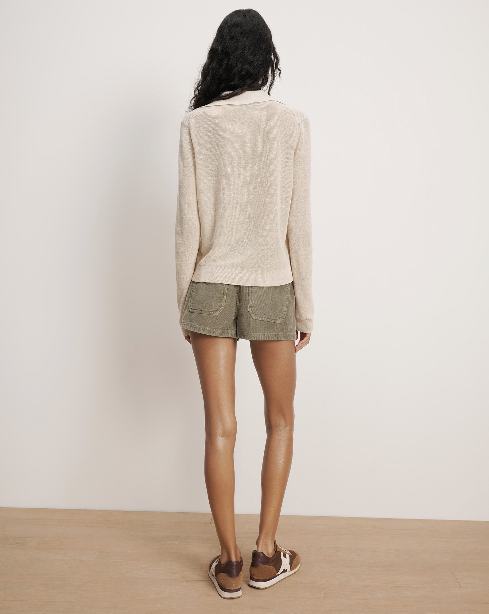 Veronica Beard Issa Knit Long-Sleeve Polo - Ecru