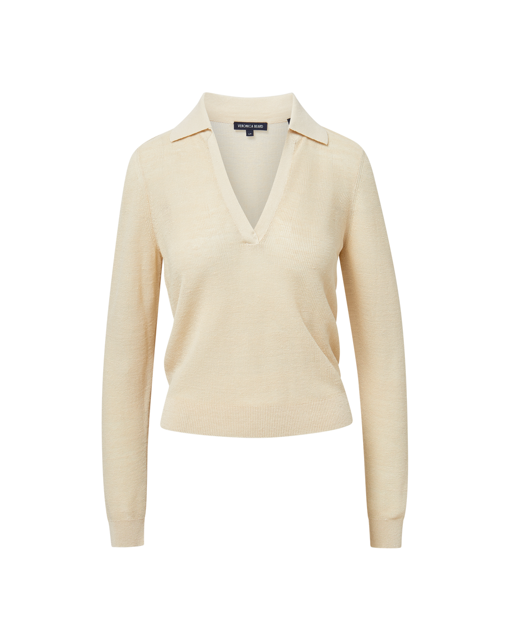 Veronica Beard Issa Knit Long-Sleeve Polo - Ecru